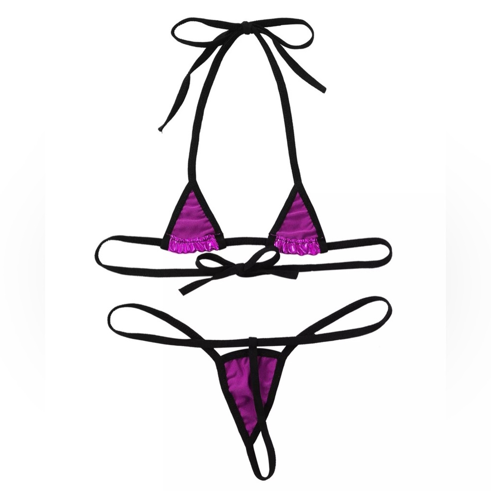 Women Micro Bikini Set Shiny Metallic Bra Top Mini G-String Thong Sexy
Lingerie - Picture 5 of 5